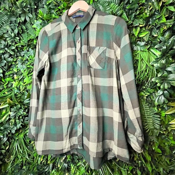 Isaac Mizrahi Live Tops Women 6‎ Green Button Shirt Blouse Collared Plaid 0534 - Picture 13 of 13
